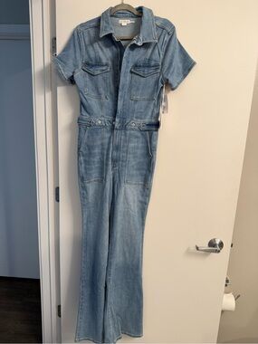 NWT Good American Denim Tech Jumpsuit Blue Size Large Utility One Piece